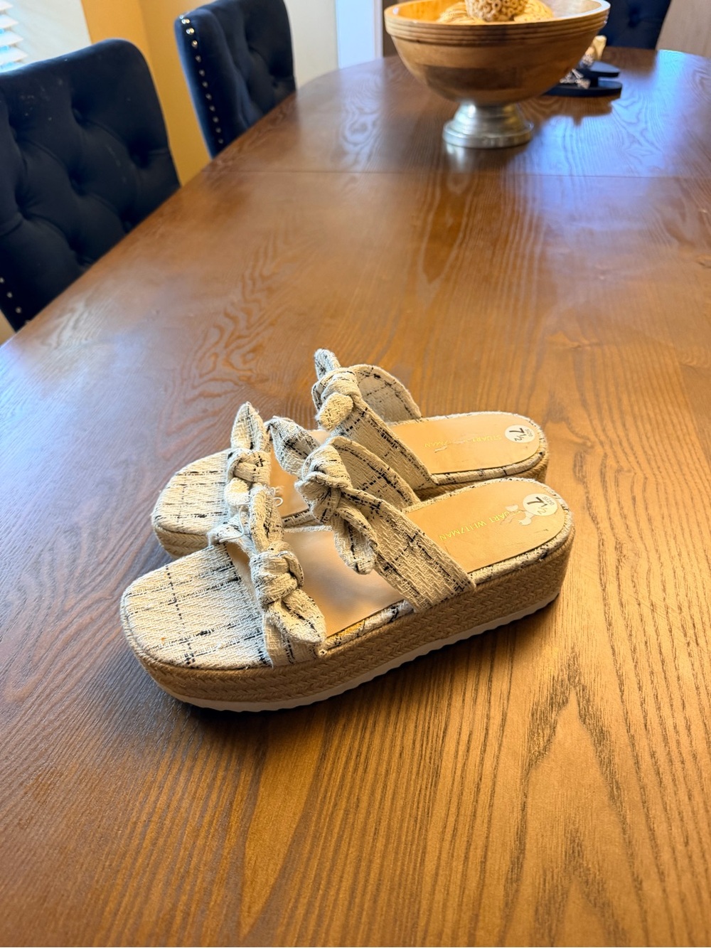 Woven Knot-Detail Platform Slide Sandals in Ivory